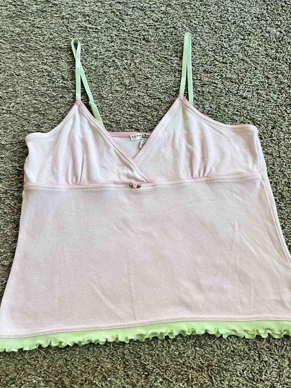 Vintage Y2K Tommy Hilfiger Sleepwear Pink Cami V Neck Babydoll Tank Top